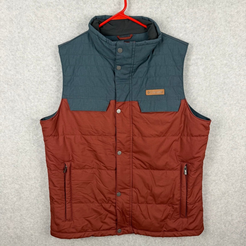 Columbia Sportswear Mens Insulated Quilted Vest Large Blue Orange Colorblock
